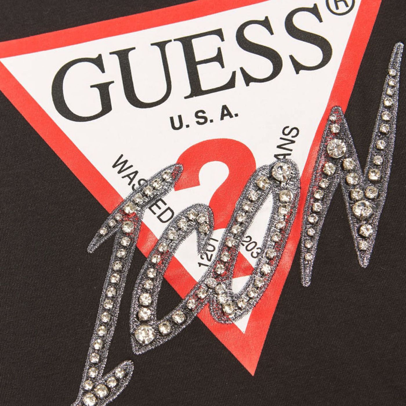 Guess Hosszú Ujjú Strasszos Felső | Fekete LOGÓS