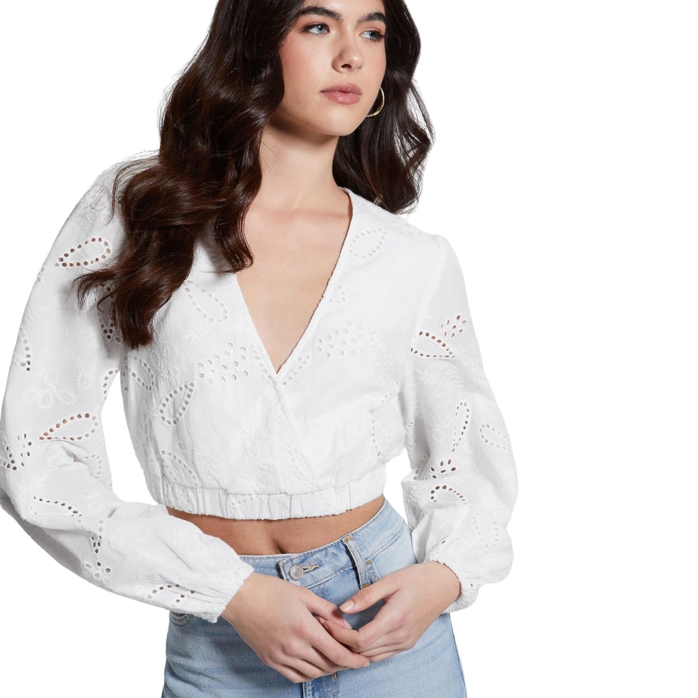 Guess Hosszú Ujjú CROP Blúz | FEHÉR