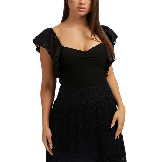 Guess Black Ruffle Top